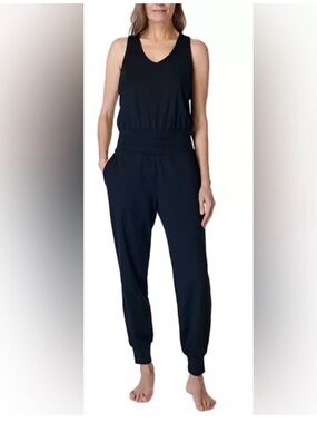 Sweaty Betty Black Sleeveless V-Neck Jumpsuit with Elastic Waistband